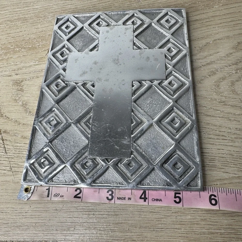 Aluminum Cross Wall Art Rectangle Plaque Made in Mexico Christian Catholic Jesus